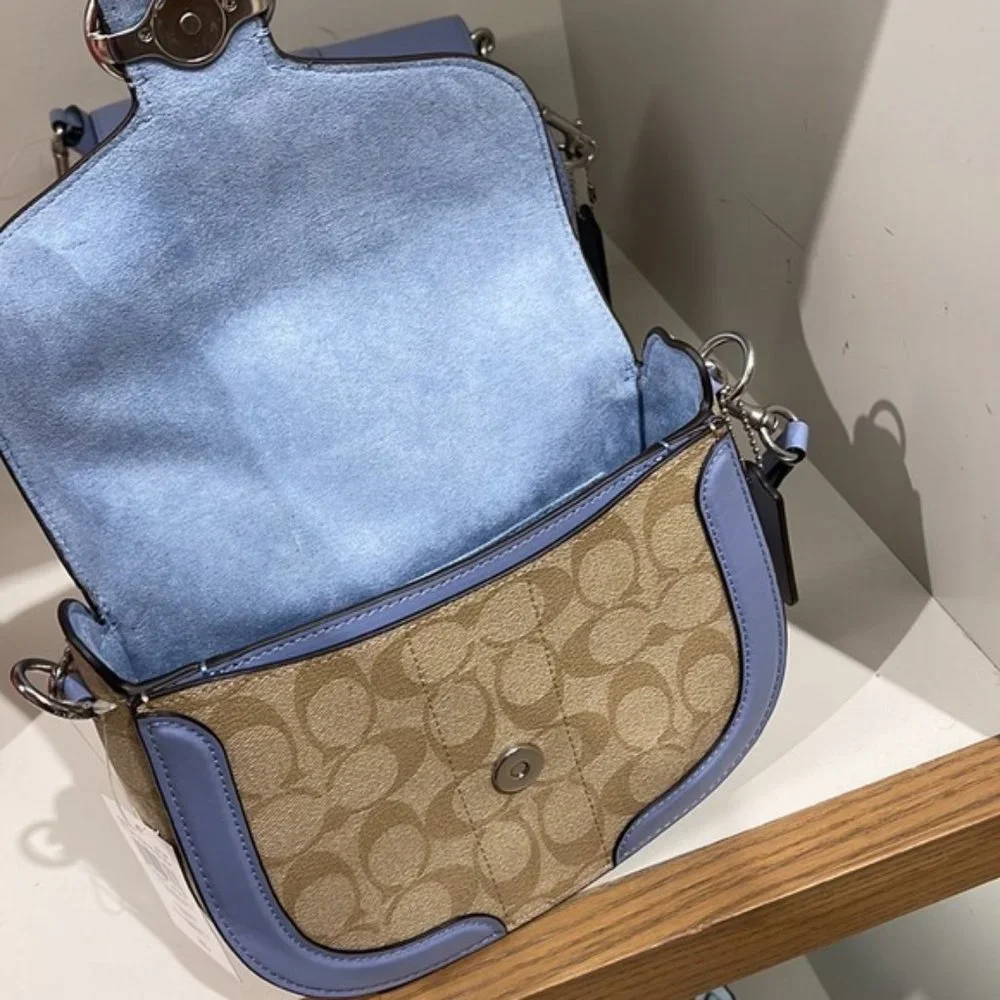 Coach Georgie Saddle Bag In Signature Canvas Light Khaki / Marble Blue - Picture 10 of 16